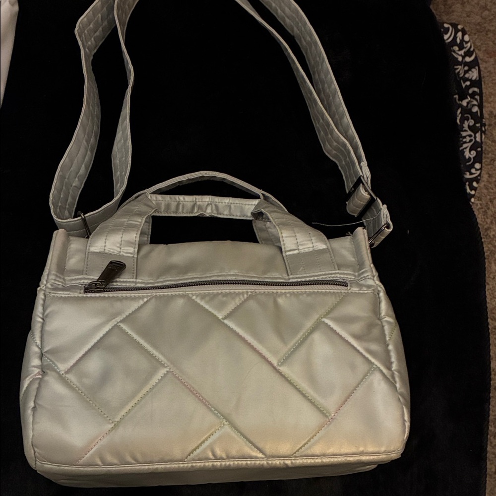 Lug Metallic Silver Quilted Crossbody Bag